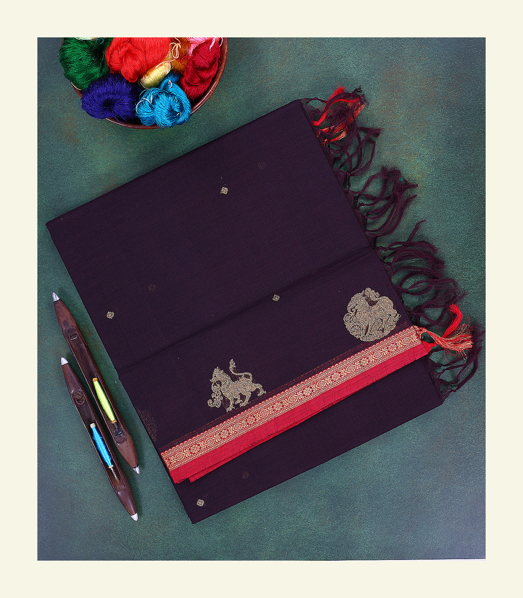 Purple Handloom Cotton Saree