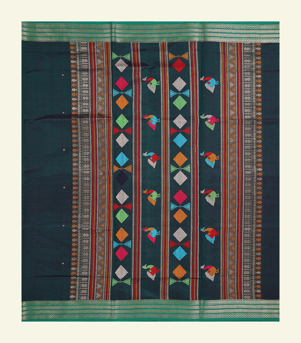 Teal Green Silk Cotton Saree