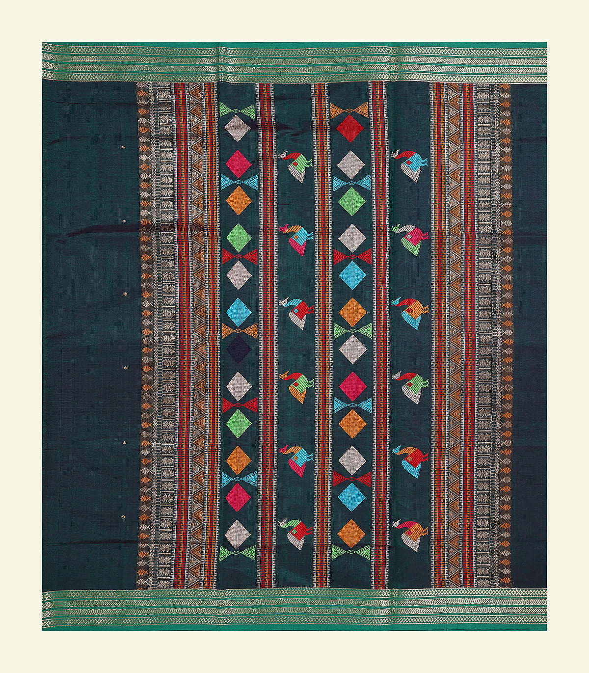 Teal Green Silk Cotton Saree