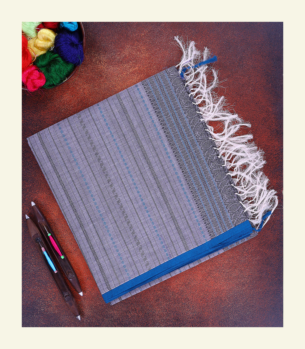 Grey Handloom Cotton Saree
