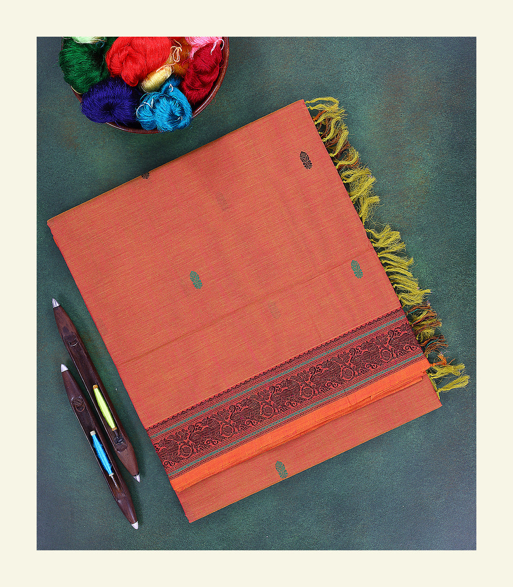 Orange Handloom Cotton Saree