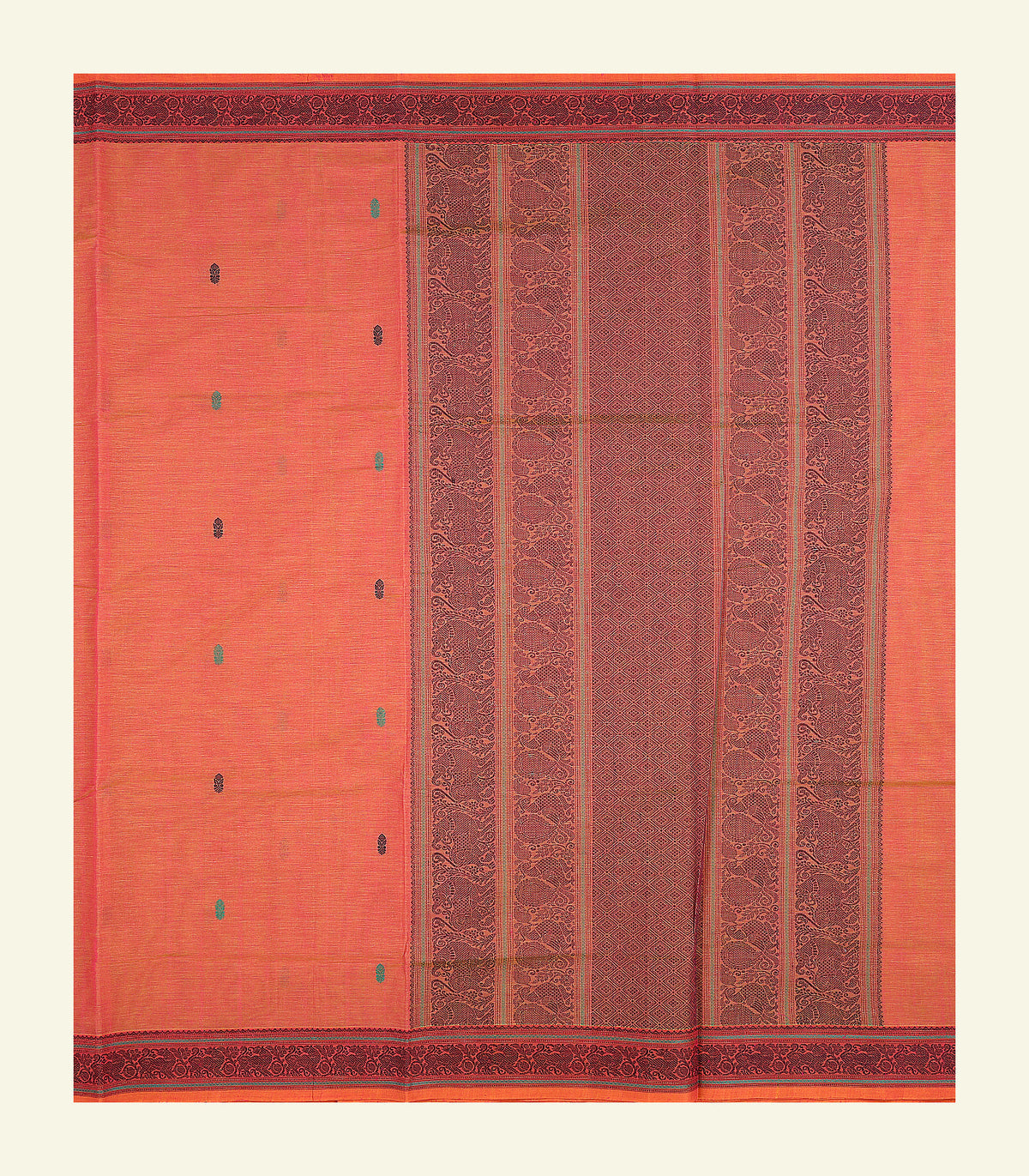 Orange Handloom Cotton Saree