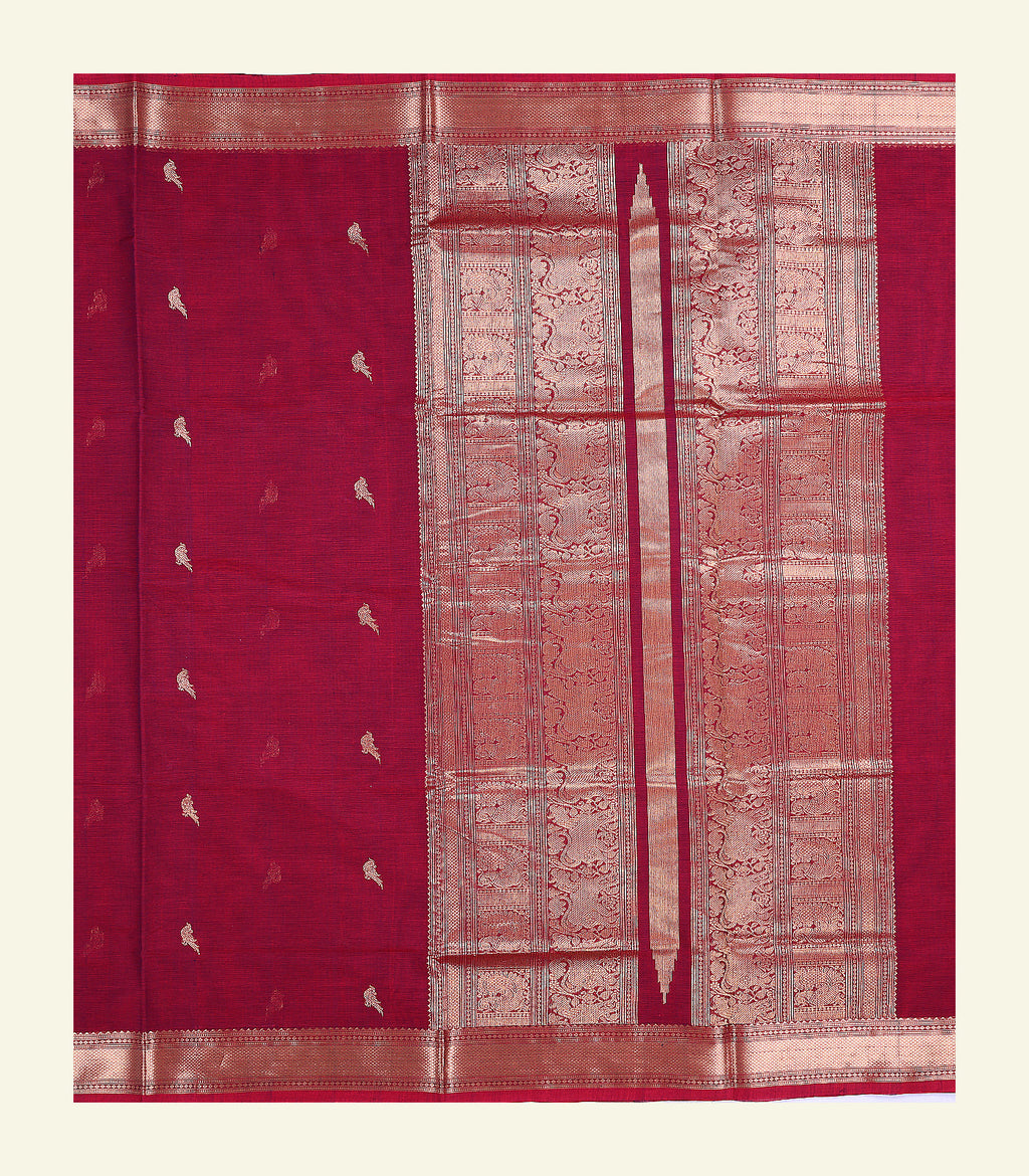 Maroon Kili Butta Handloom Cotton Saree