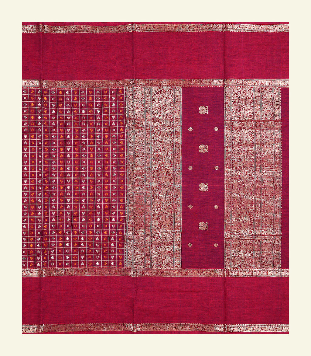 Maroon Handloom Cotton Saree