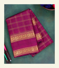 Checkered Magenta Handloom Silk Saree