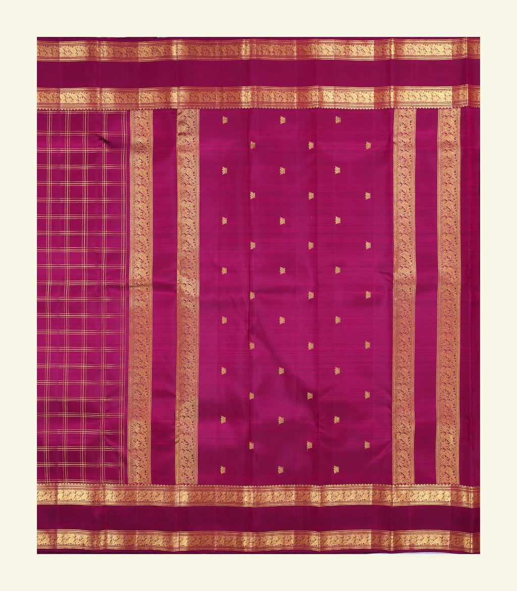 Checkered Magenta Handloom Silk Saree
