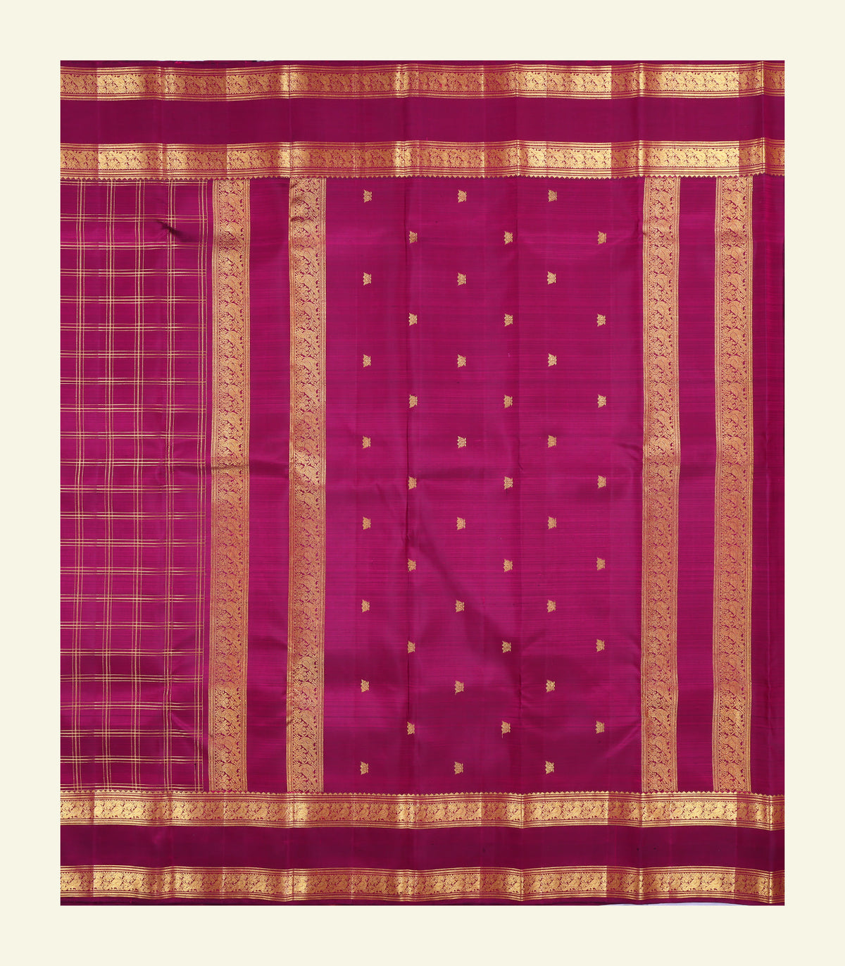 Checkered Magenta Handloom Silk Saree