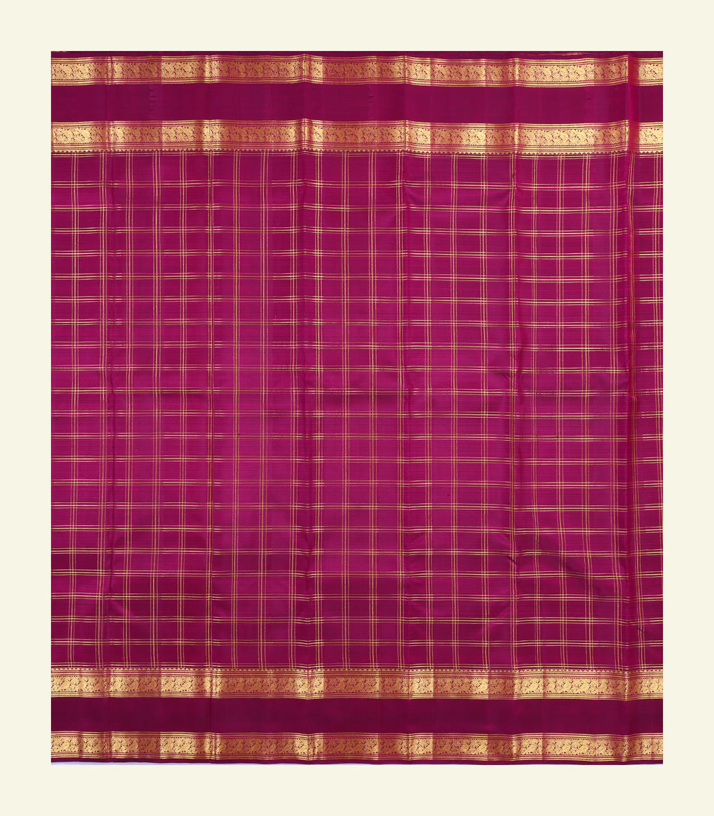 Checkered Magenta Handloom Silk Saree