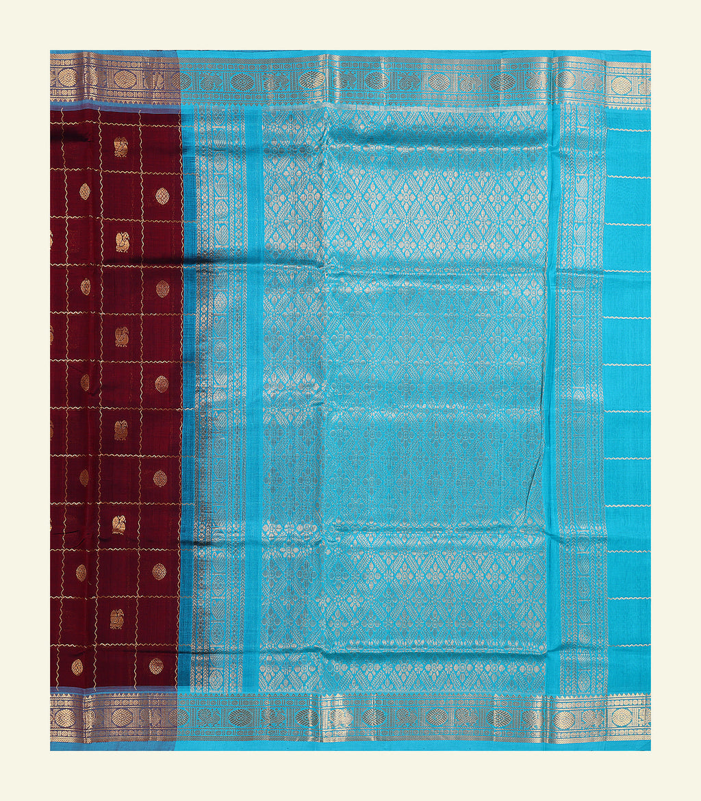 Maroon Checkered Silk Cotton Saree