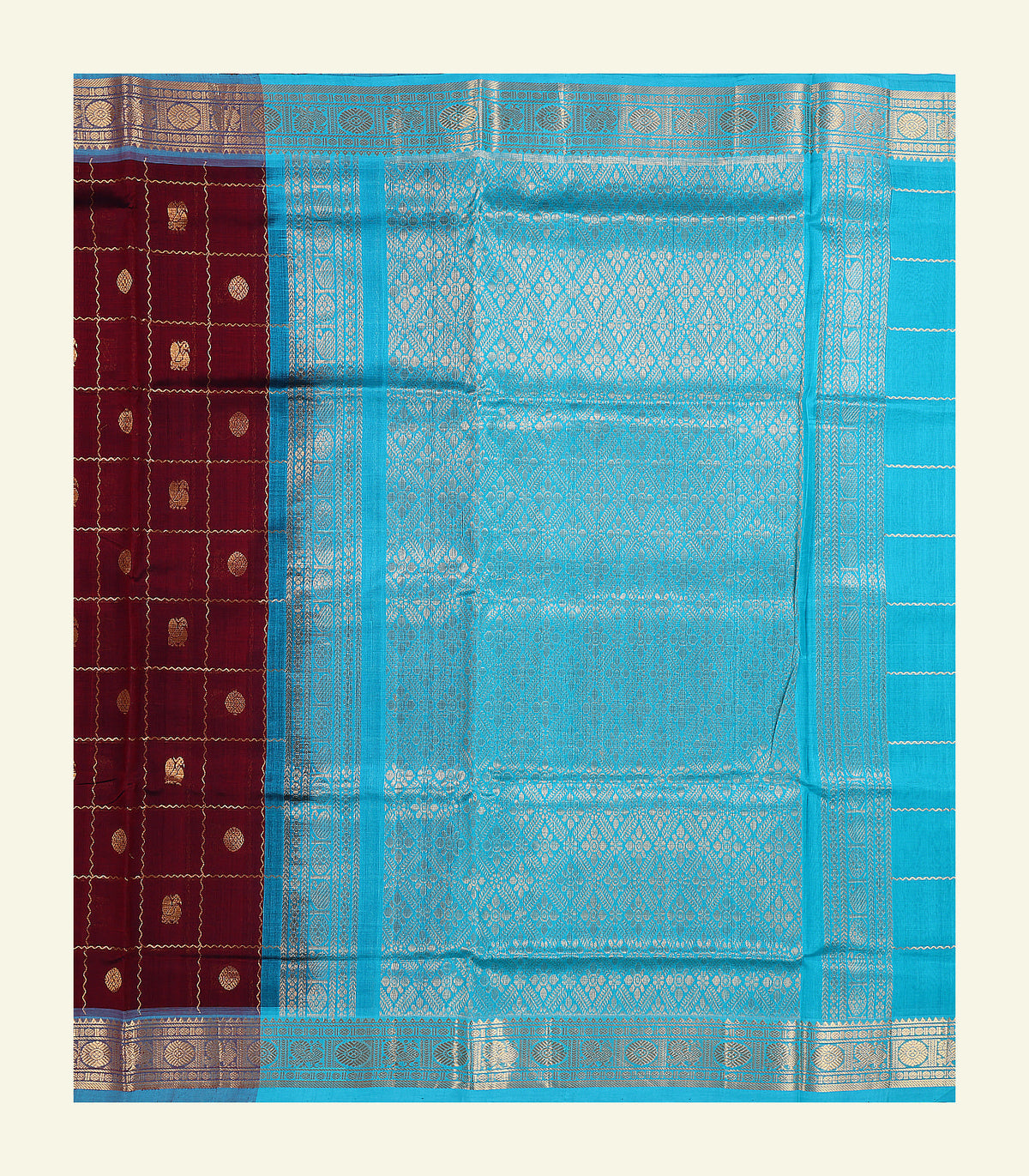 Maroon Checkered Silk Cotton Saree