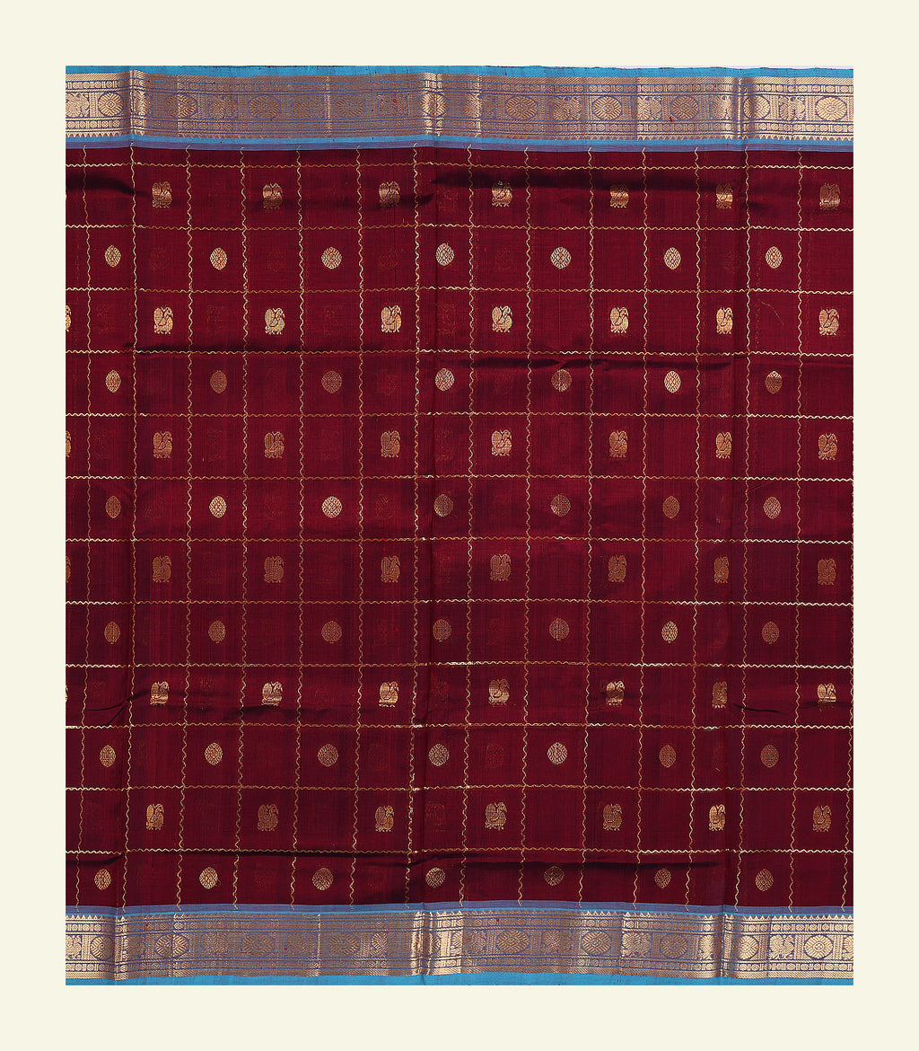Maroon Checkered Silk Cotton Saree