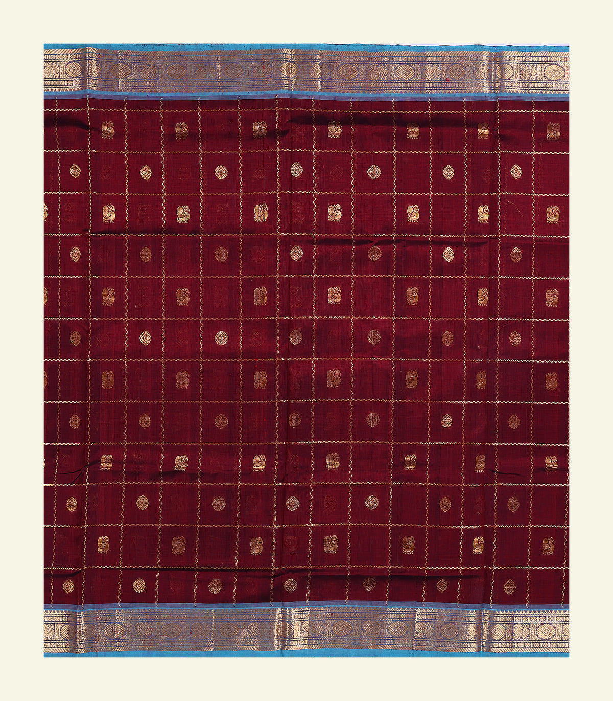 Maroon Checkered Silk Cotton Saree