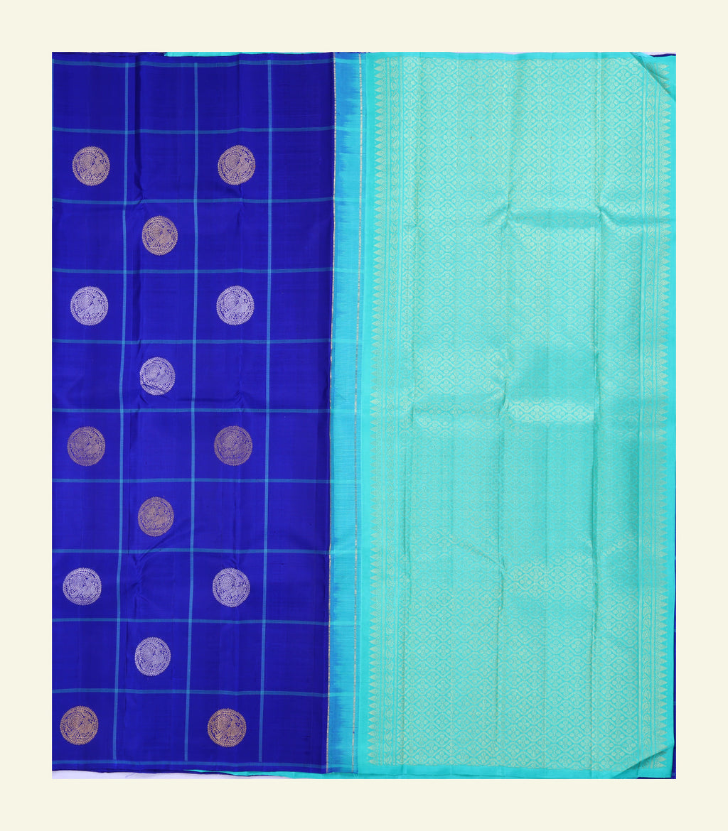 Blue Checkered Handloom Silk Saree