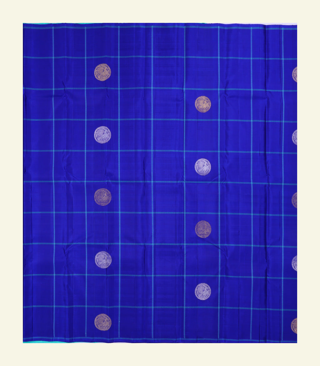 Blue Checkered Handloom Silk Saree