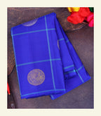 Blue Checkered Handloom Silk Saree