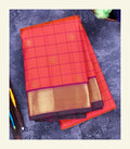 Orange Checkered Handloom Silk Saree