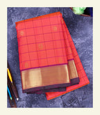 Orange Checkered Handloom Silk Saree