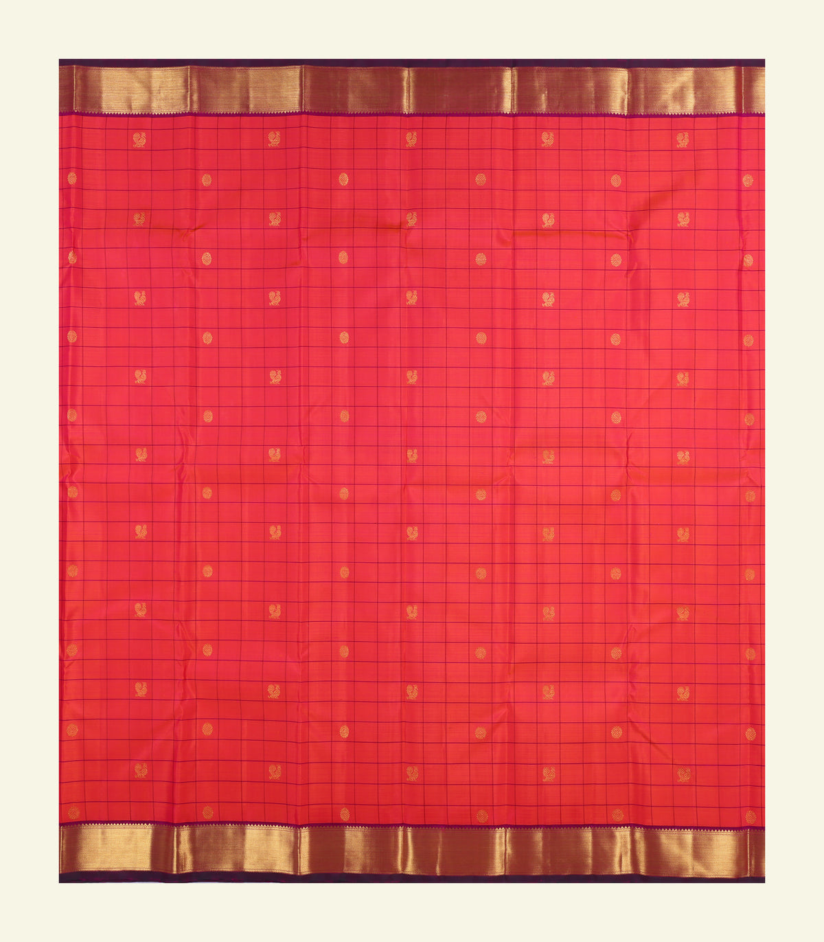 Orange Checkered Handloom Silk Saree