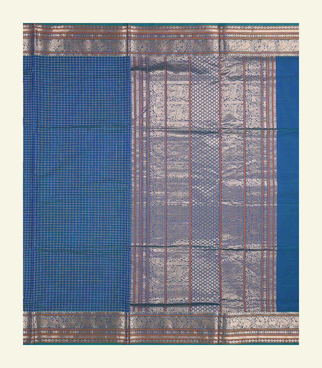 Peacock Blue Handloom Cotton Saree