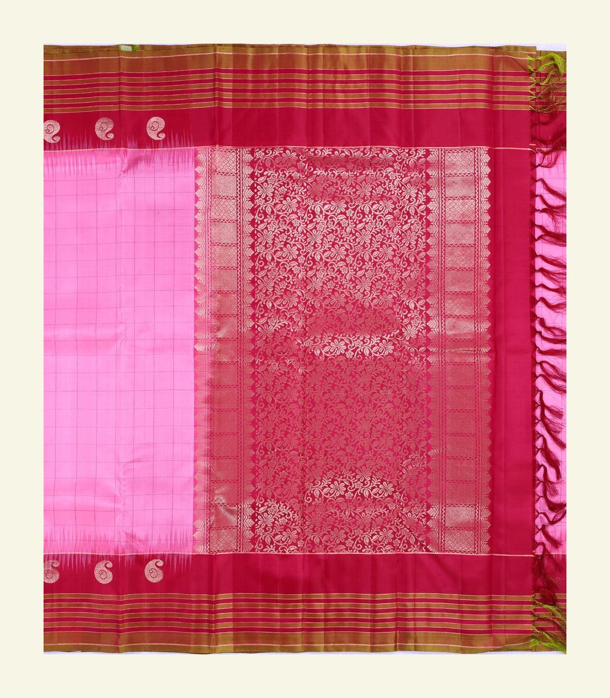 Pink Checkered Silk Saree