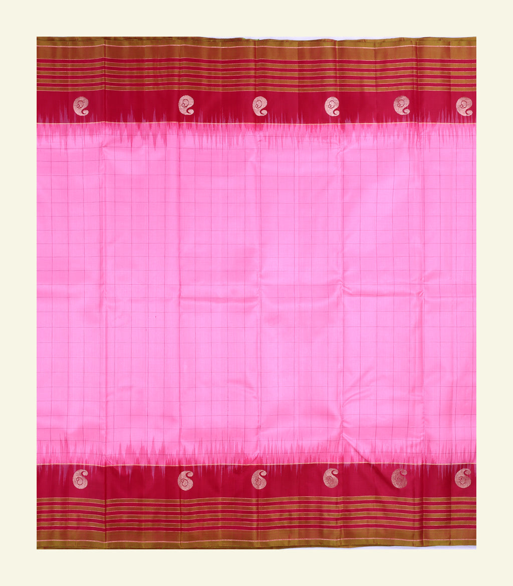 Pink Checkered Silk Saree