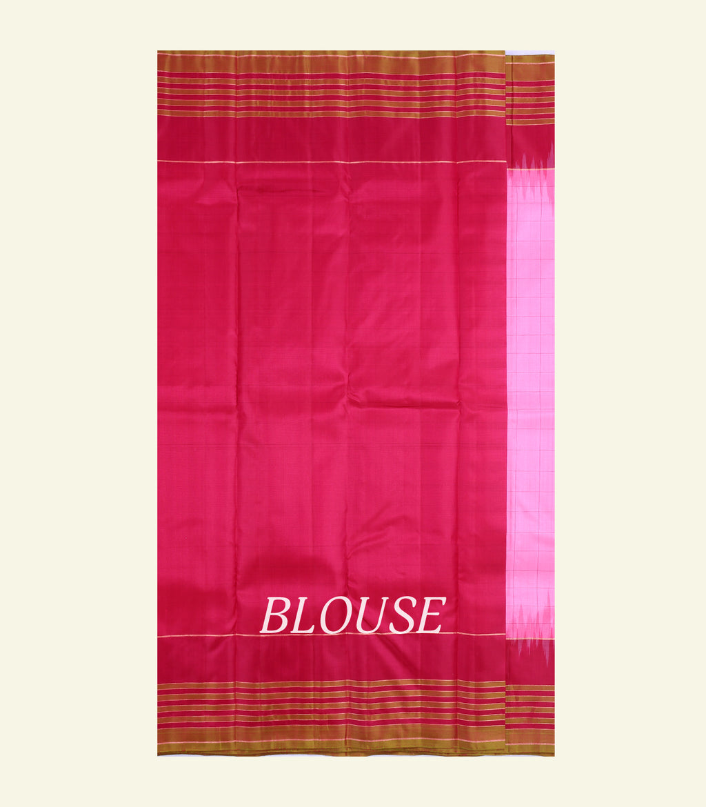 Pink Checkered Silk Saree