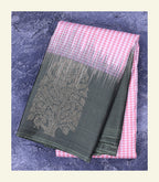 Checkered Pink Silk Saree