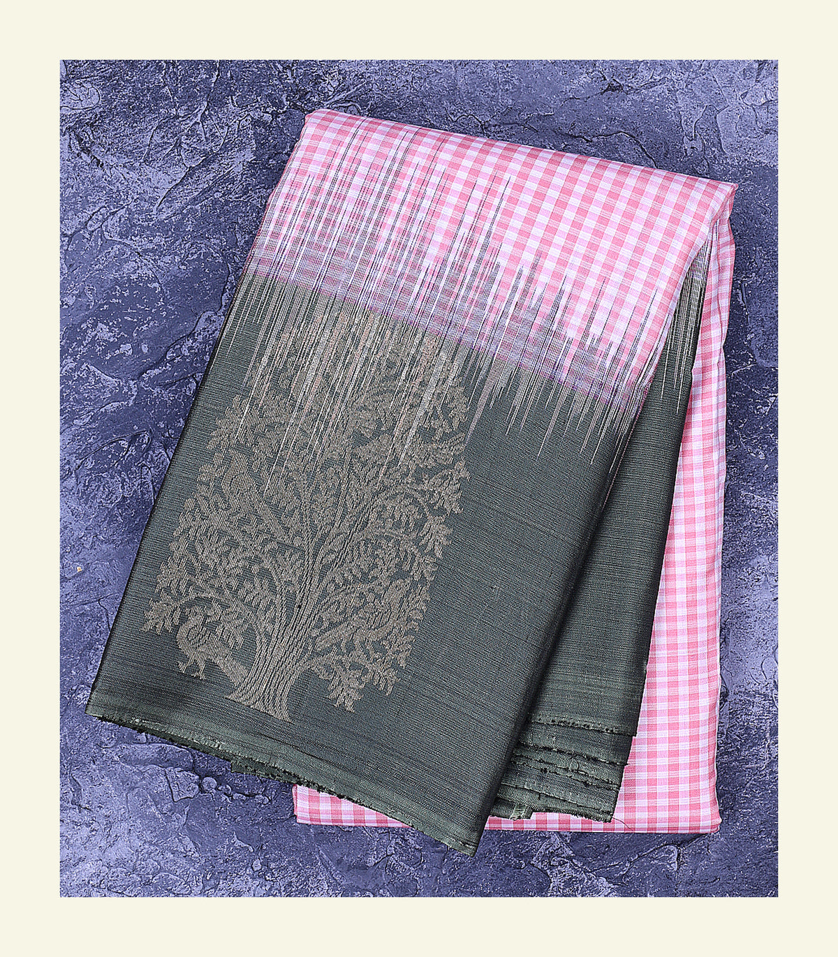 Checkered Pink Silk Saree