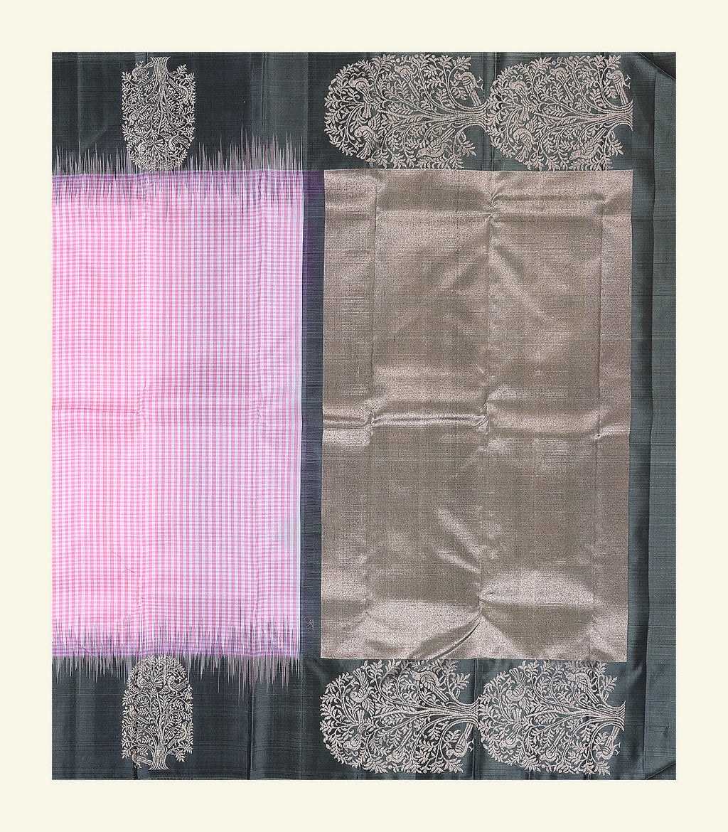 Checkered Pink Silk Saree