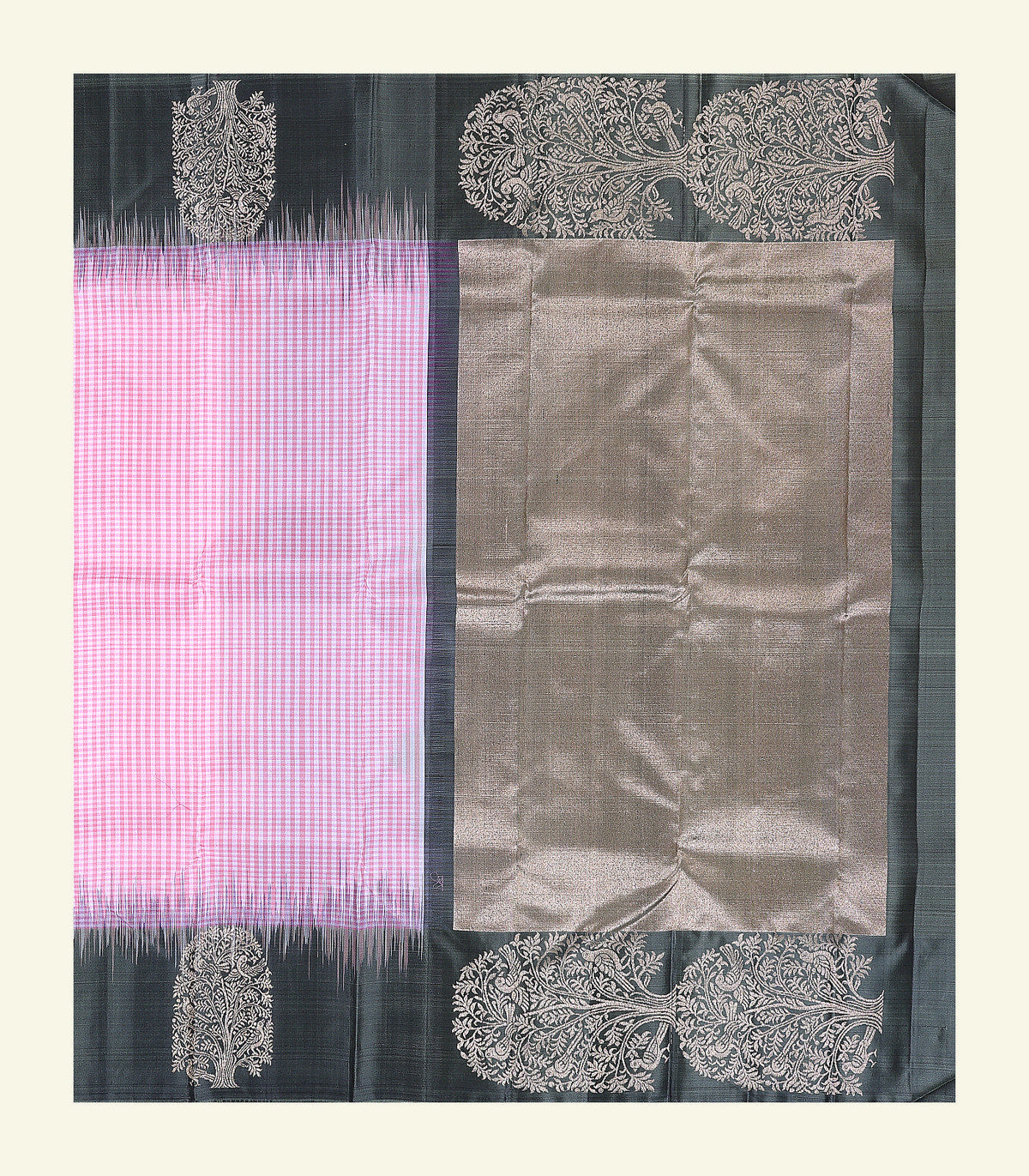 Checkered Pink Silk Saree
