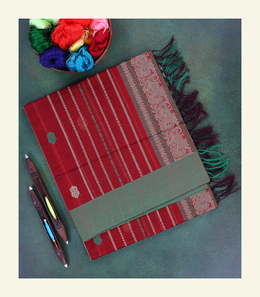 Red Handloom Cotton Saree