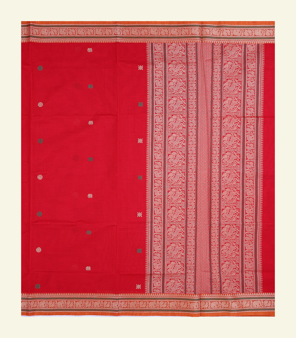 Brick Red Handloom Cotton Saree