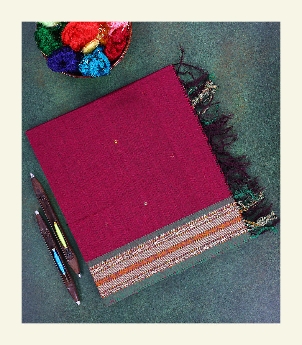 Raspberry Pink Handloom Cotton Saree
