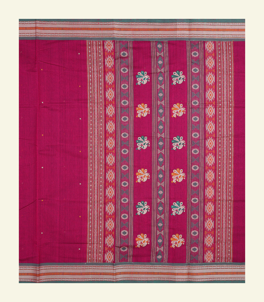 Raspberry Pink Handloom Cotton Saree