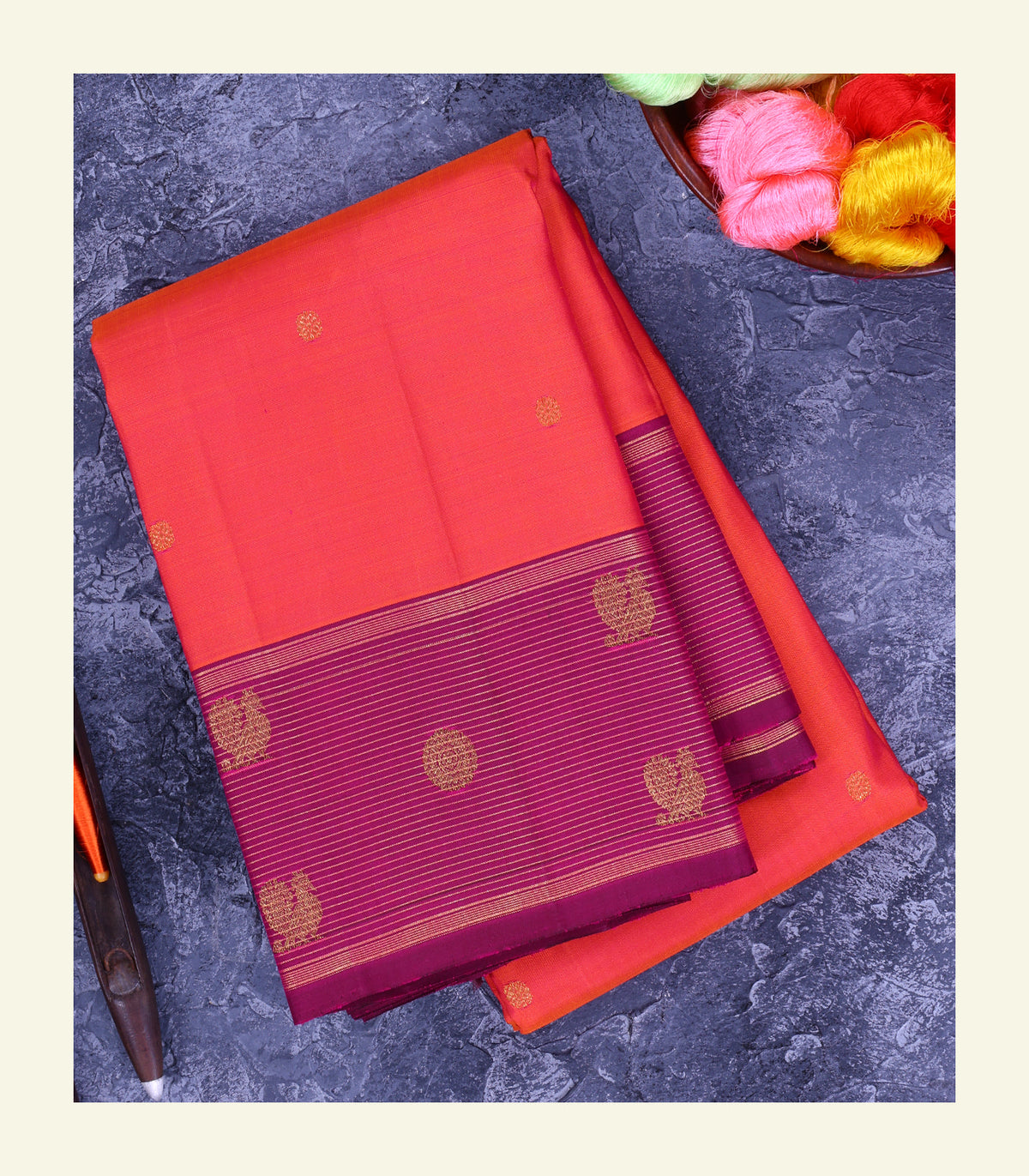 Coral Pink Handloom Silk Saree