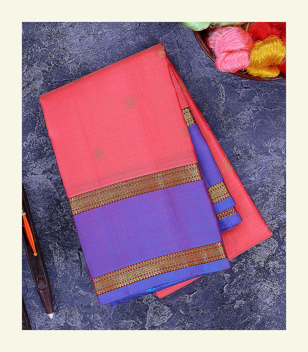 Coral Pink Handloom Silk Saree