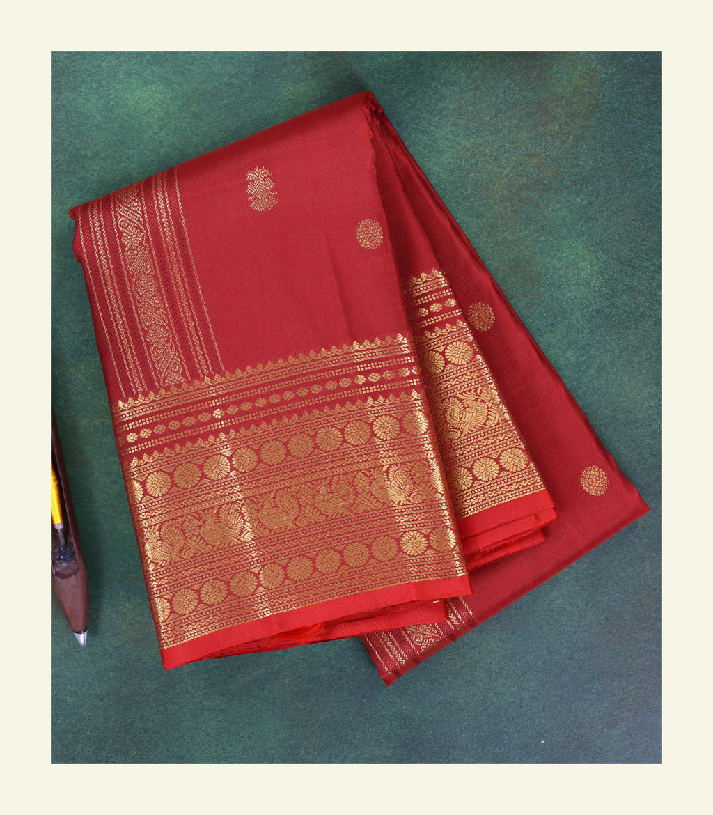 Brick Red Handloom Silk Saree