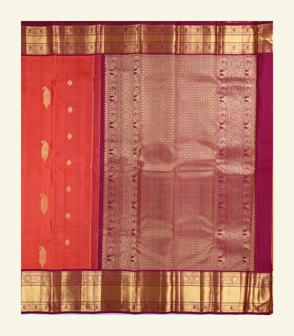 Coral Orange Handloom Silk Saree