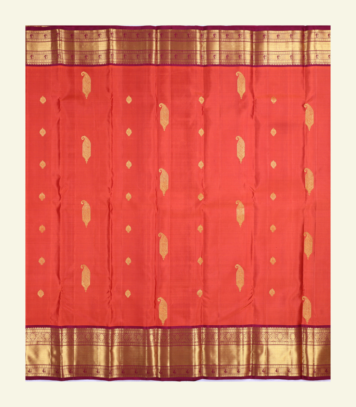 Coral Orange Handloom Silk Saree