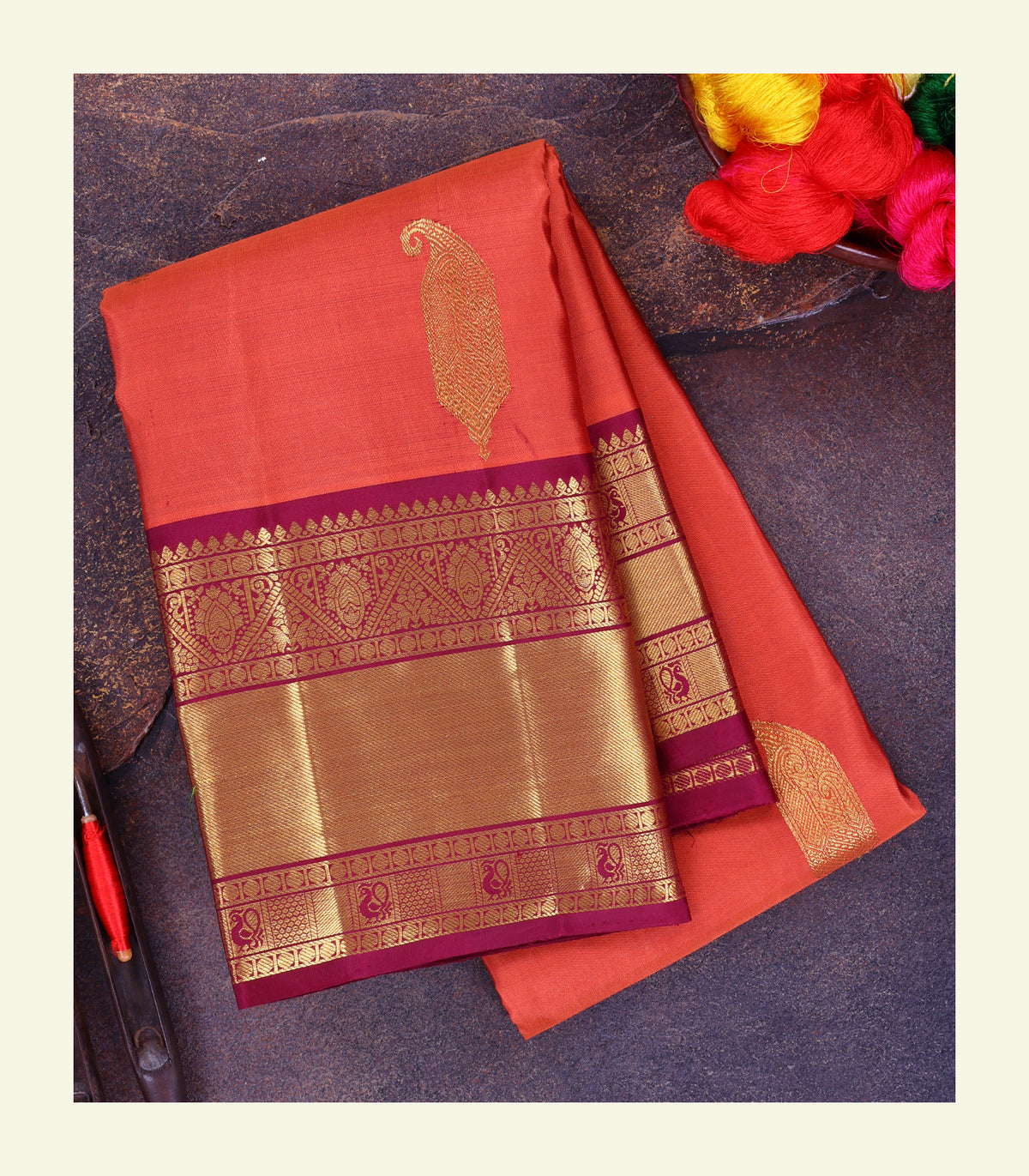 Coral Orange Handloom Silk Saree