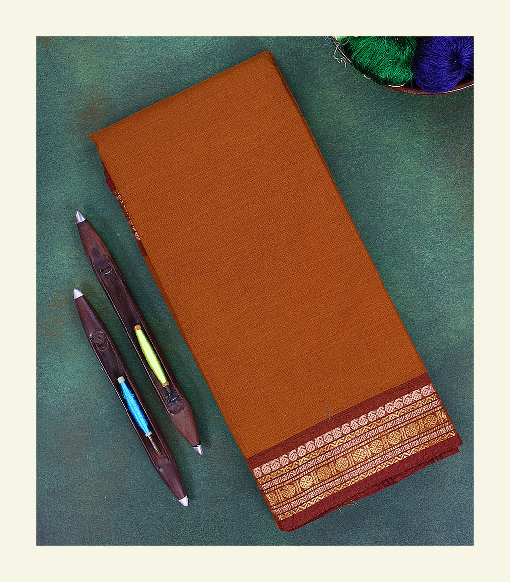 Rust Orange Cotton Saree
