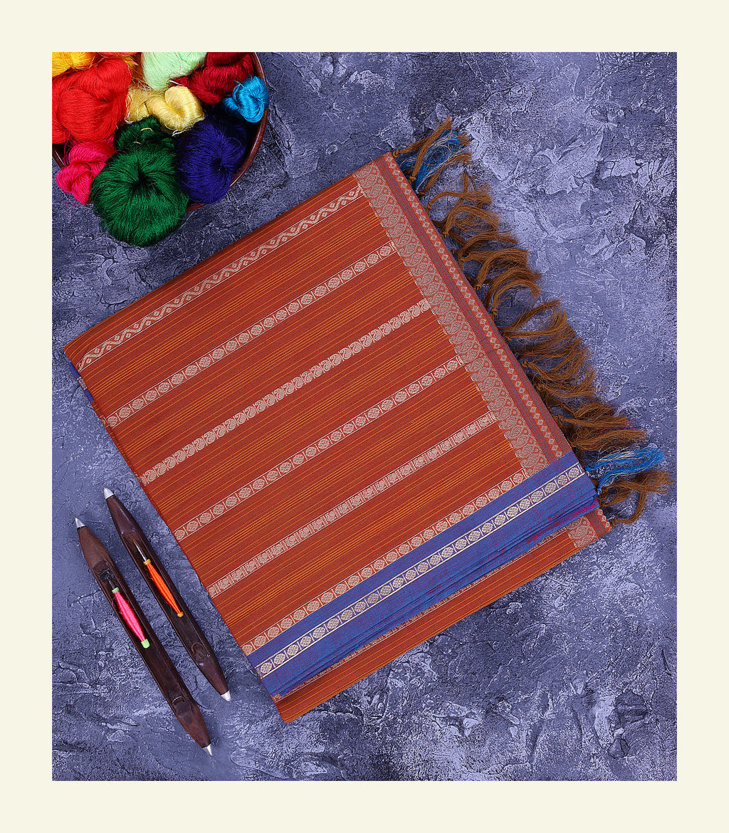 Rust Orange Velthari Handloom Cotton Saree
