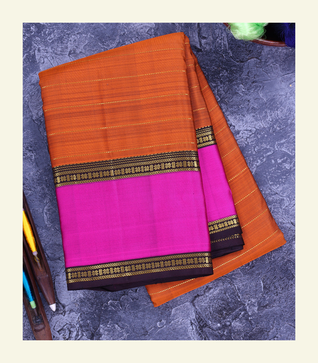 Rustic Orange Handloon Silk Saree