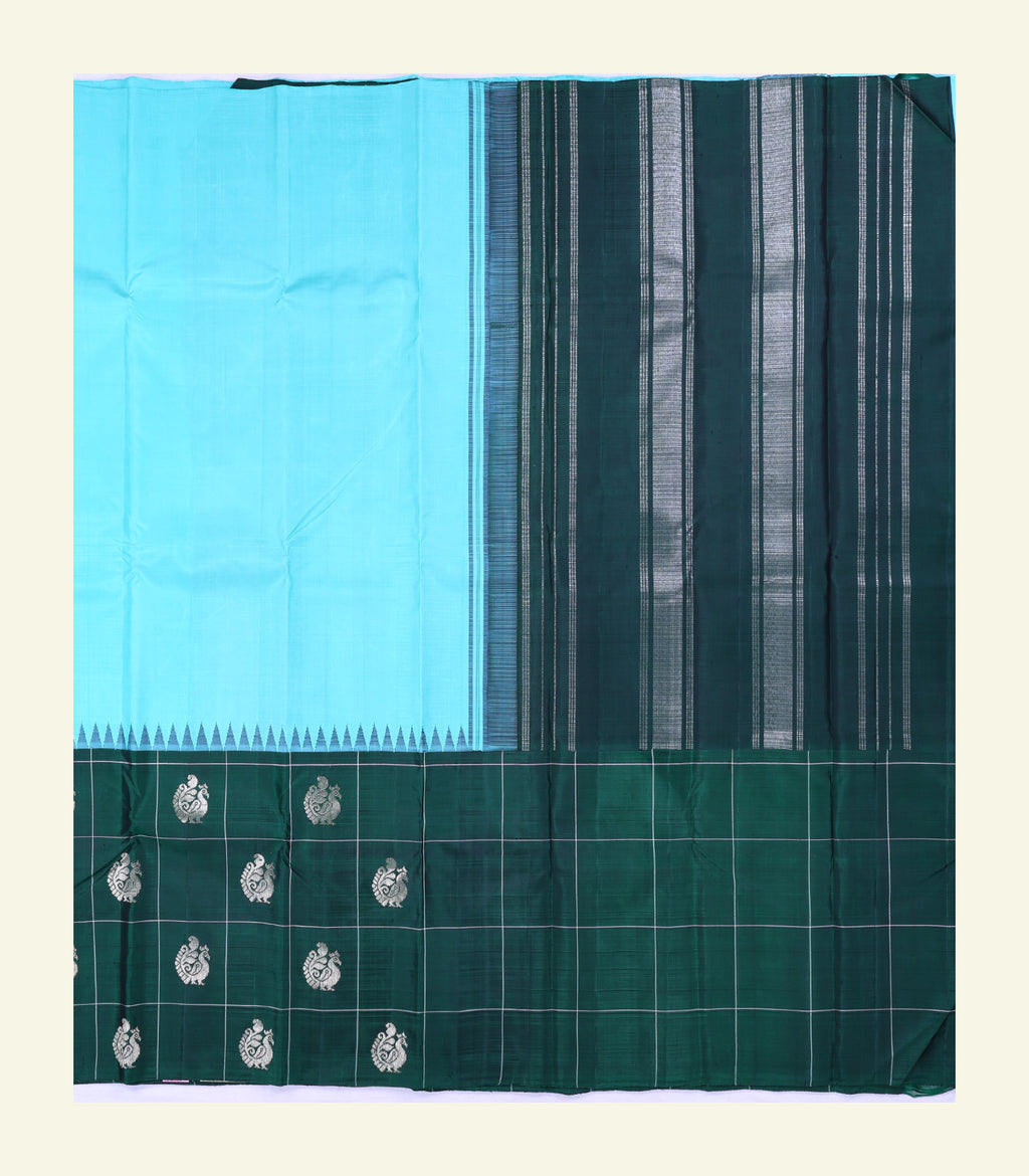 Turquoise & Bottle Green Handloom Silk Saree