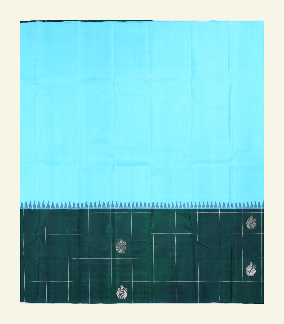 Turquoise & Bottle Green Handloom Silk Saree