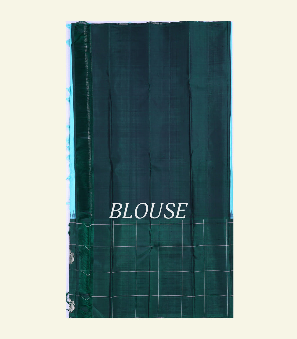 Turquoise & Bottle Green Handloom Silk Saree