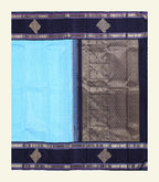 Blue Checkered Handloom Silk Sareee