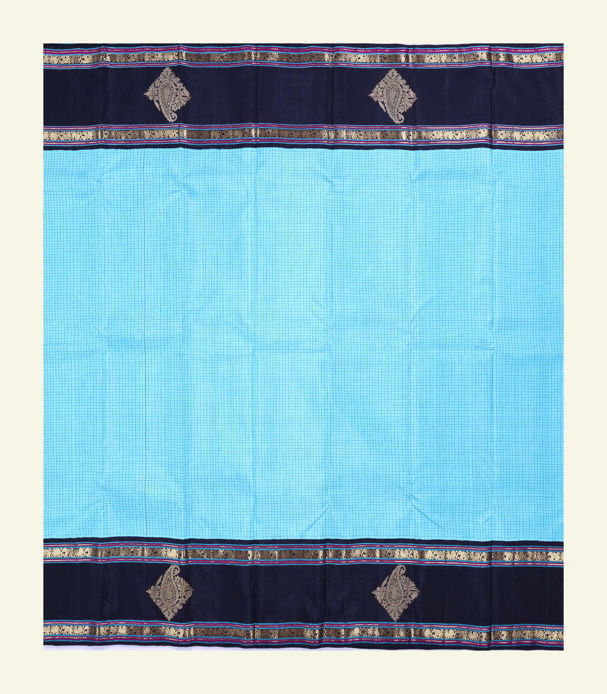 Blue Checkered Handloom Silk Sareee