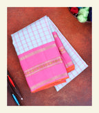 Checkered Sky Blue Handloom Silk Saree