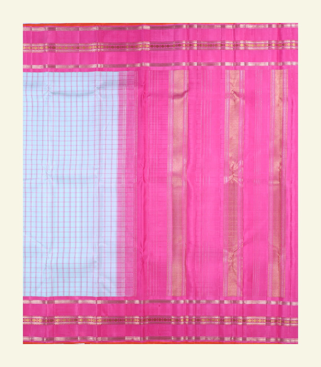 Checkered Sky Blue Handloom Silk Saree